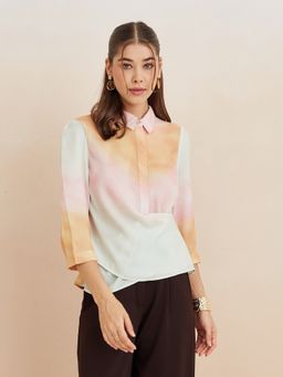 Latin Quarters - Women Tie-Dye Three Fourth Sleeves Casual Multi-Color Top