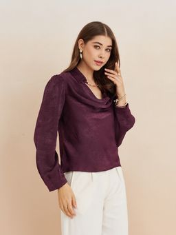 Latin Quarters - Women Solid Full Sleeves Casual Wine Top