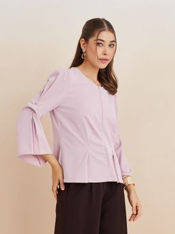 Latin Quarters - Women Solid Three Fourth Sleeves Casual Pink Top