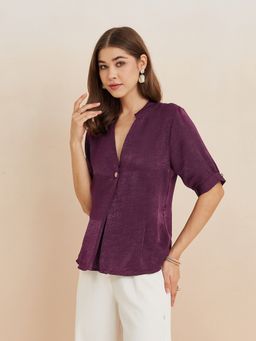 Latin Quarters - Women Solid Half Sleeves Casual Wine Top