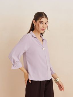 Latin Quarters - Women Solid Three Fourth Sleeves Casual Lavender Top
