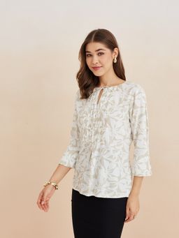 Latin Quarters - Women Printed Three Fourth Sleeves Casual Beige Tunic