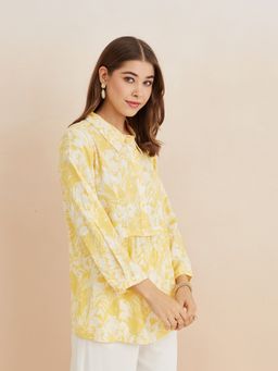 Latin Quarters - Women Printed Three Fourth Sleeves Casual Yellow Tunic