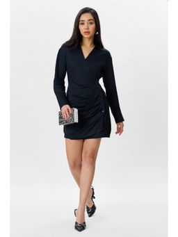Virgio - Women Solid Cotton Asymmetrical Black Mini Dress