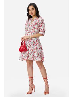Virgio - Women White Floral Viscose Puff Sleeve Mini Dress