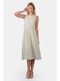 Virgio - Women Green Stripes Cotton Panelled Sleeveless Dress