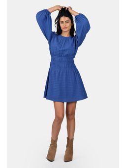 Virgio - Women Blue Solid Viscose Bishop Sleeve Mini Dress