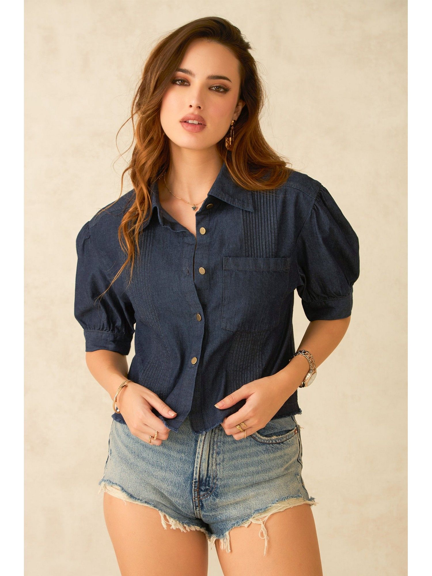 virgio Women Blue Cotton Denim Crop Shirt-picture-22