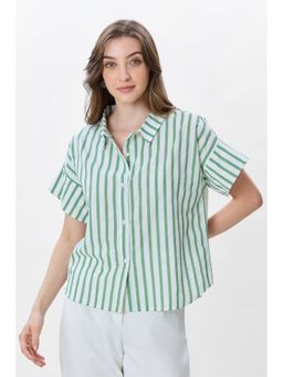 Virgio - Women Green Cotton Relaxed Fit Shirt