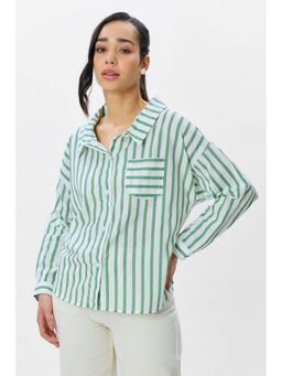 Virgio - Women Green Cotton Drop Shoulder Shirt