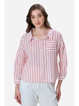 Virgio - Women Pink Cotton Drop Shoulder Shirt