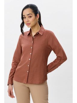 Virgio - Women Brown Linen Button Down Shirt