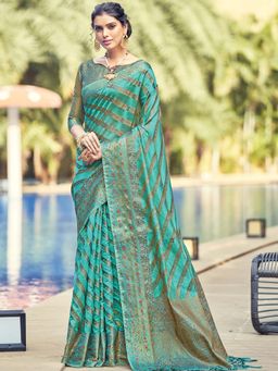 Odette - Blue Colour Organza Saree with Unstitched Blouse