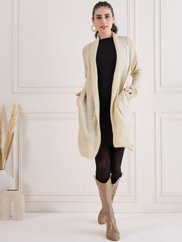 Creative Line - Beige Self Design Knitted Shrug