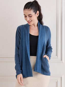 Creative Line - Blue Self Design Knitted Shrug