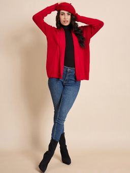 Creative Line - Red Self Design Knitted Shrug