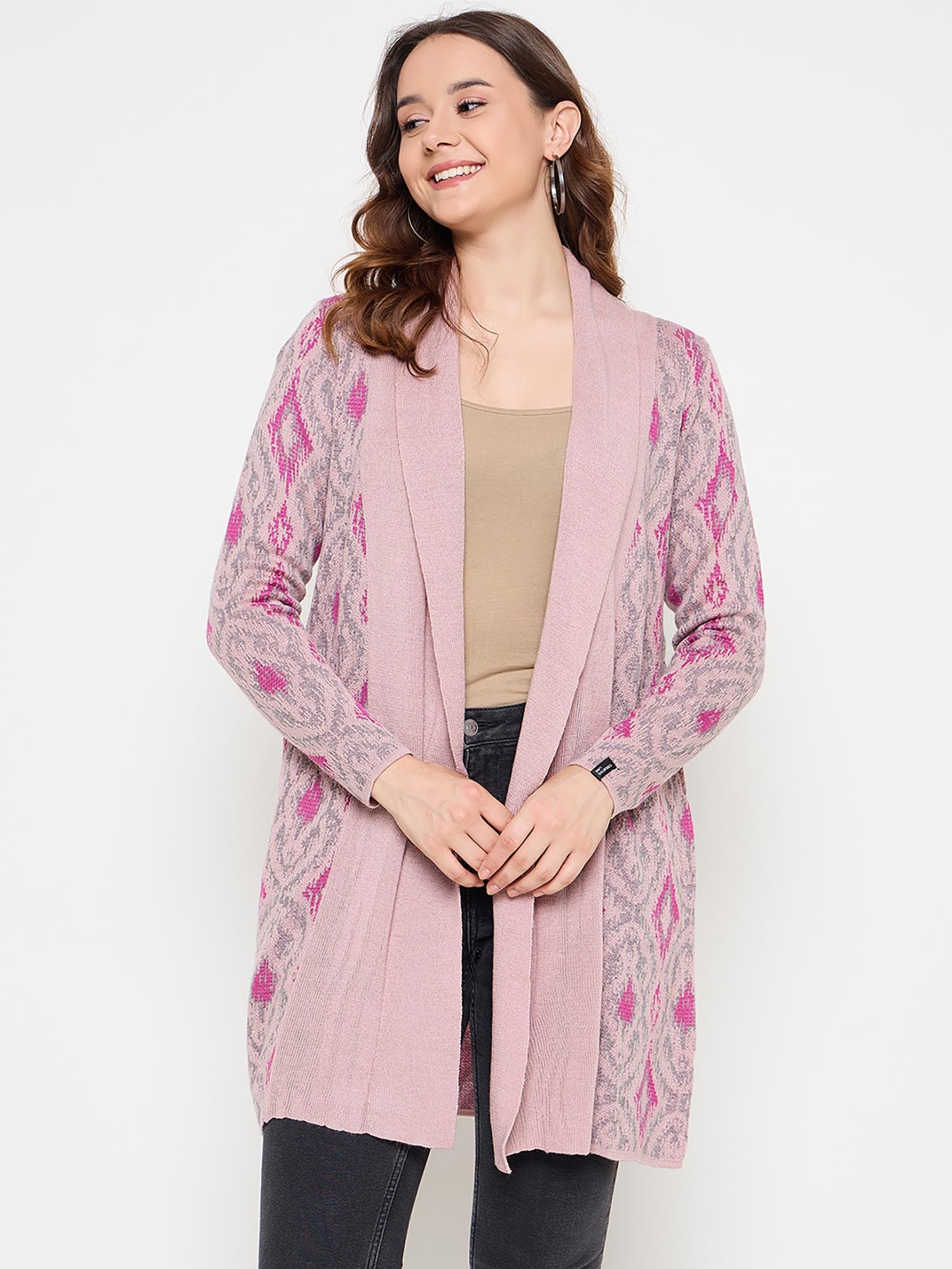 creative line Pink Self Design Knitted Shrug-picture-33