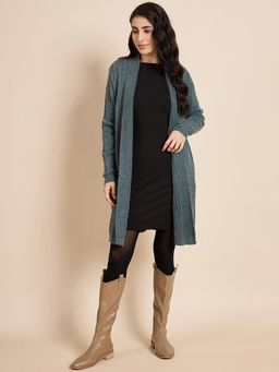 Creative Line - Green Self Design Knitted Shrug