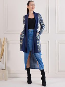 Creative Line - Navy Blue Self Design Knitted Shrug