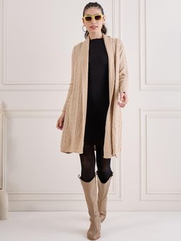 Creative Line - Beige Self Design Knitted Shrug