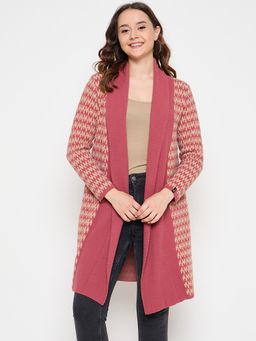 Creative Line - Red Self Design Knitted Shrug