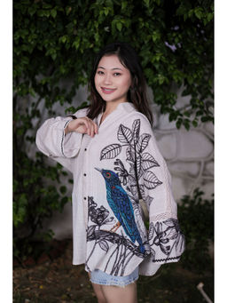 OSKOS - Light Grey Digital Printed Hand-Embroidered Shirt