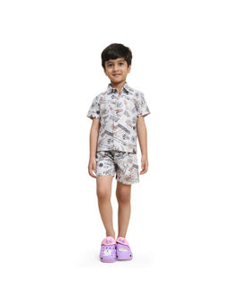 Funny Bones - White Linen Blend Boat Print Co-Ord (Set of 2)