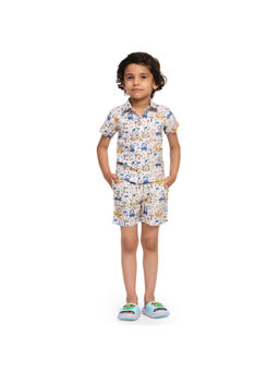 Funny Bones - White Linen Blend Dino On Car Print Co-Ord (Set of 2)