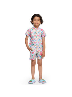 Funny Bones - Blue Linen Blend Colourful Animals Print Co-Ord (Set of 2)