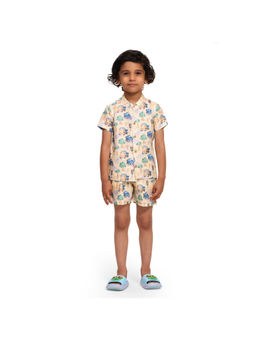 Funny Bones - Beige Linen Blend Truck Print Co-Ord (Set of 2)