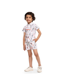 Funny Bones - White Linen Blend Fox Print Co-Ord (Set of 2)