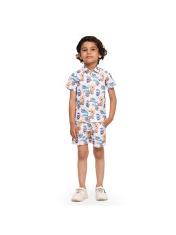 Funny Bones - White Linen Blend Baby Shark Print Co-Ord (Set of 2)