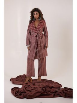 Keva Clothing - Raktima Brown Coat with Pant and Belt (Set of 3)