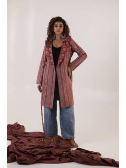 Keva Clothing - Urvi Block Print Trench Coat with Belt (Set of 2)