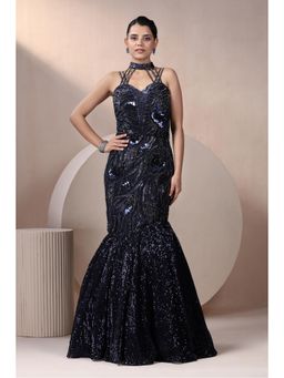 CHAASHNI BY MAANSI & KETAN - Navy Blue Sequined Gown
