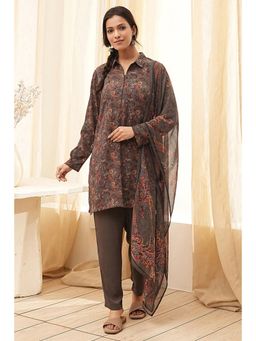 Biba - Women Brown Polyester Kurta and Pant with Dupatta (Set of 3)