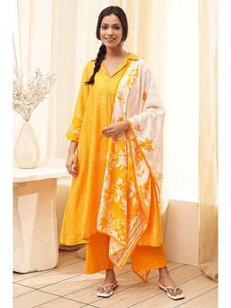 Biba - Women Yellow Modal Kurta and Pant with Dupatta (Set of 3)