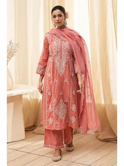 Biba - Women Pink Cotton Blend A Line Kurta and Pant with Dupatta (Set of 3)