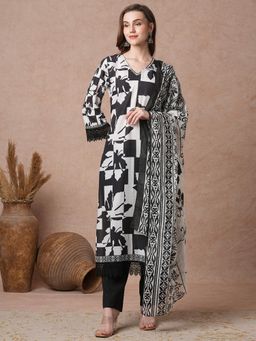 FASHOR - Printed and Embroidered Straight Fit Kurta with Pant and Dupatta (Set of 3)