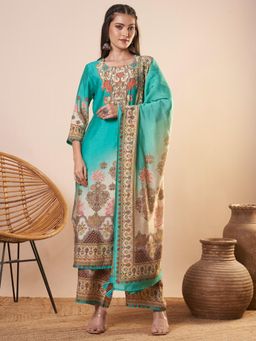 FASHOR - Ethnic Floral Printed Straight Kurta with Pant and Dupatta (Set of 3)