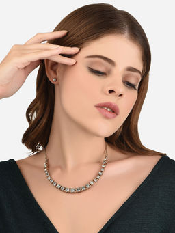 Lilly & Sparkle - Gold Toned Stone Studded Necklace with Stud Earrings (Set of 2)