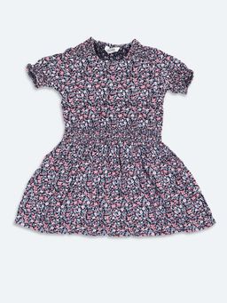 Cantabil - Girls Navy Blue Printed Knee Length Dress