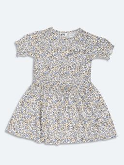Cantabil - Girls Off White Printed Knee Length Dress