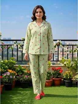 MASU - Pure Cotton Green Hearts Adult Shirt with Pyjamas