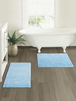 OBSESSIONS - Blue Anti-Skid Polyester Bath Mat (Set Of 2)