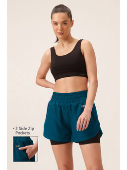 Clovia - Navy Blue High Waist Running Shorts