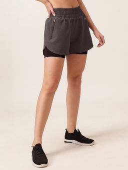 Clovia - Grey High Waist Running Shorts