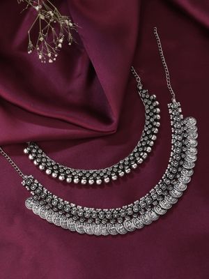 Buy VIRAASI Oxidised Silver Choker Necklace (Pack of 2) Online