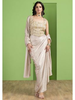BAHAARA BY DIVYA NARULA - Champagne Draped Skirt and Blouse with Stole