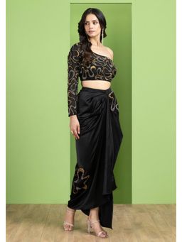 BAHAARA BY DIVYA NARULA - Black Draped Skirt and Top Set